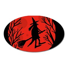 Halloween Witch - Red Moon Oval Magnet