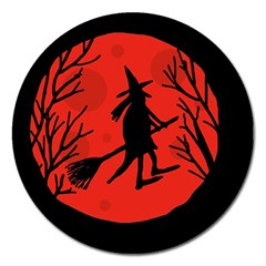 Halloween Witch - Red Moon Magnet 5  (round)