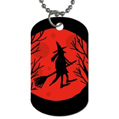 Halloween Witch - Red Moon Dog Tag (one Side) by Valentinaart