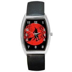 Halloween Witch - Red Moon Barrel Style Metal Watch by Valentinaart