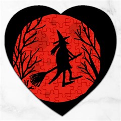 Halloween Witch - Red Moon Jigsaw Puzzle (heart)