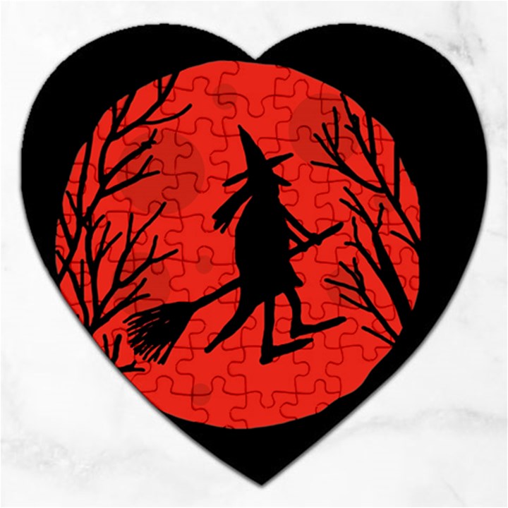 Halloween witch - red moon Jigsaw Puzzle (Heart)