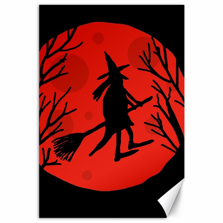 Halloween witch - red moon Canvas 12  x 18  