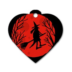 Halloween Witch - Red Moon Dog Tag Heart (one Side) by Valentinaart