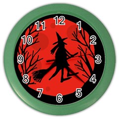 Halloween Witch - Red Moon Color Wall Clocks