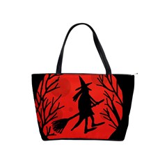 Halloween Witch - Red Moon Shoulder Handbags by Valentinaart