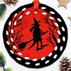 Halloween Witch - Red Moon Ornament (round Filigree) 