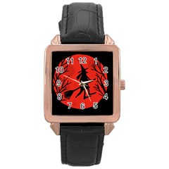 Halloween Witch - Red Moon Rose Gold Leather Watch  by Valentinaart