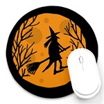 Halloween witch - orange moon Round Mousepads Front