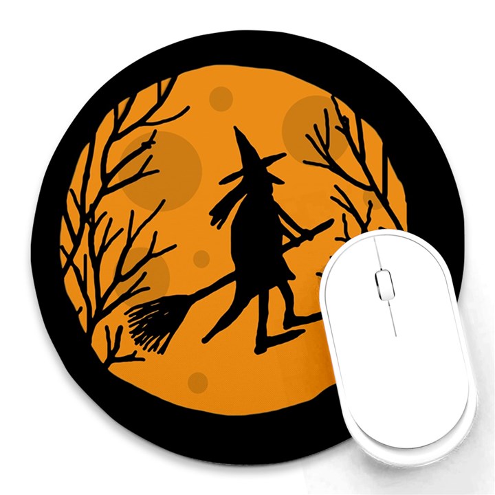 Halloween witch - orange moon Round Mousepads