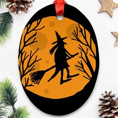 Halloween Witch - Orange Moon Ornament (oval)  by Valentinaart