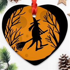 Halloween Witch - Orange Moon Ornament (heart)  by Valentinaart