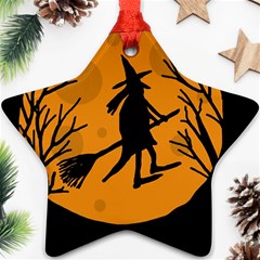 Halloween Witch - Orange Moon Ornament (star)  by Valentinaart