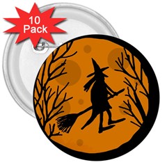 Halloween Witch - Orange Moon 3  Buttons (10 Pack) 