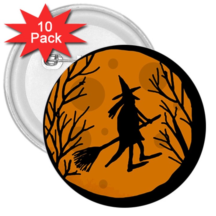 Halloween witch - orange moon 3  Buttons (10 pack) 