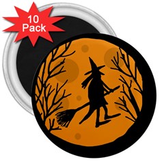 Halloween Witch - Orange Moon 3  Magnets (10 Pack)  by Valentinaart