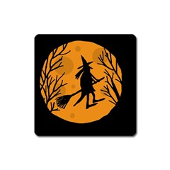 Halloween Witch - Orange Moon Square Magnet by Valentinaart