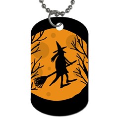 Halloween Witch - Orange Moon Dog Tag (one Side) by Valentinaart