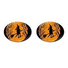 Halloween Witch - Orange Moon Cufflinks (oval) by Valentinaart