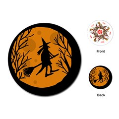 Halloween Witch - Orange Moon Playing Cards (round)  by Valentinaart