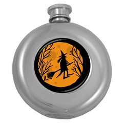 Halloween Witch - Orange Moon Round Hip Flask (5 Oz) by Valentinaart