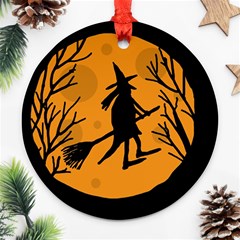 Halloween Witch - Orange Moon Round Ornament (two Sides) 