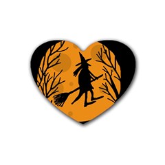 Halloween Witch - Orange Moon Rubber Coaster (heart)  by Valentinaart