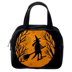 Halloween Witch - Orange Moon Classic Handbags (one Side) by Valentinaart