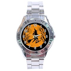 Halloween Witch - Orange Moon Stainless Steel Analogue Watch