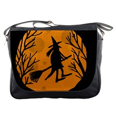 Halloween Witch - Orange Moon Messenger Bags by Valentinaart