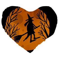 Halloween Witch - Orange Moon Large 19  Premium Heart Shape Cushions