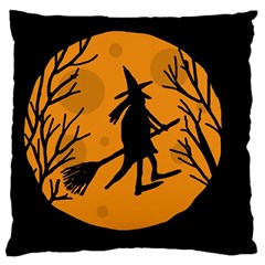 Halloween Witch - Orange Moon Large Flano Cushion Case (one Side)