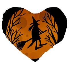 Halloween Witch - Orange Moon Large 19  Premium Flano Heart Shape Cushions