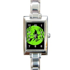 Halloween Witch - Green Moon Rectangle Italian Charm Watch by Valentinaart