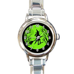 Halloween Witch - Green Moon Round Italian Charm Watch