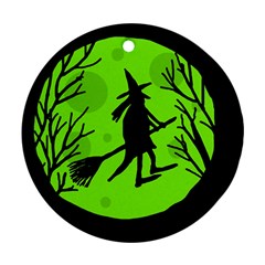 Halloween Witch - Green Moon Ornament (round)  by Valentinaart