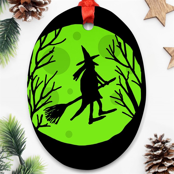 Halloween witch - green moon Ornament (Oval) 