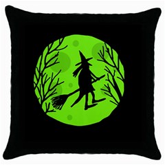 Halloween Witch - Green Moon Throw Pillow Case (black)