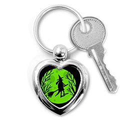 Halloween Witch - Green Moon Key Chains (heart) 