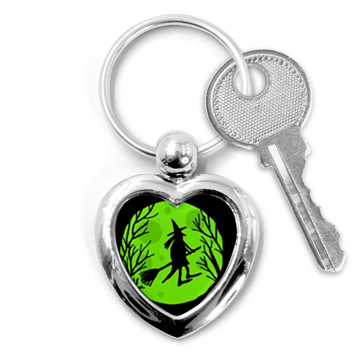 Halloween witch - green moon Key Chains (Heart) 