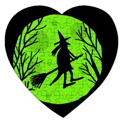 Halloween Witch - Green Moon Jigsaw Puzzle (heart)