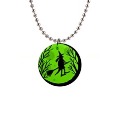 Halloween Witch - Green Moon Button Necklaces by Valentinaart