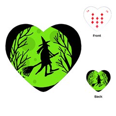 Halloween Witch - Green Moon Playing Cards (heart) 