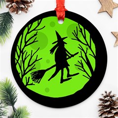 Halloween Witch - Green Moon Round Ornament (two Sides) 