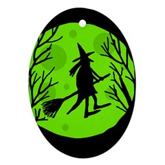 Halloween Witch - Green Moon Oval Ornament (two Sides)