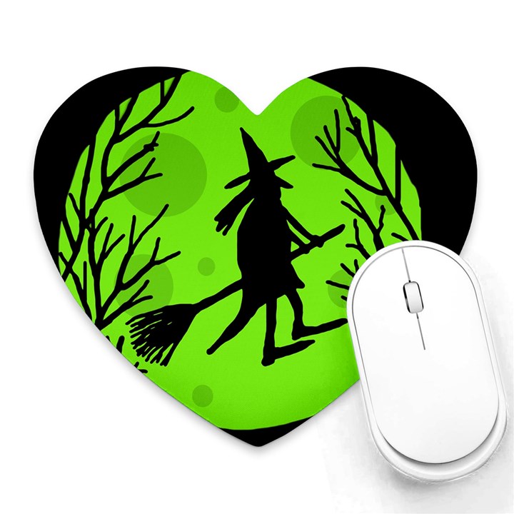 Halloween witch - green moon Heart Mousepads