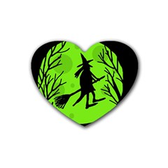 Halloween Witch - Green Moon Rubber Coaster (heart) 