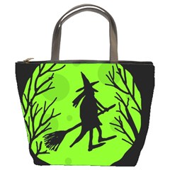 Halloween Witch - Green Moon Bucket Bags by Valentinaart