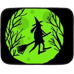 Halloween Witch - Green Moon Double Sided Fleece Blanket (mini)  by Valentinaart