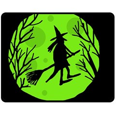 Halloween Witch - Green Moon Fleece Blanket (medium) 